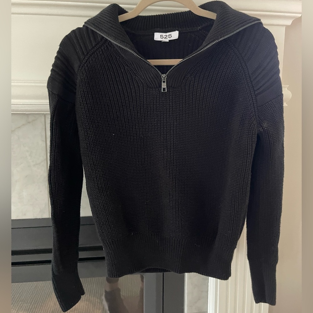 525 America Black Cable Knit Half Zip Sweater